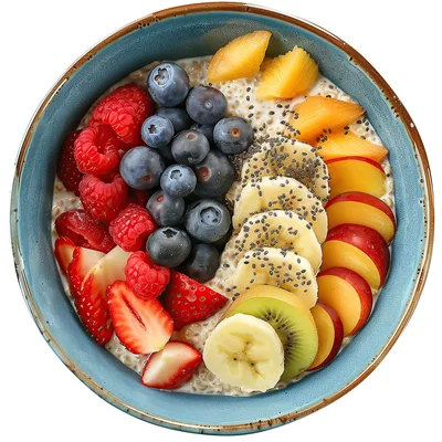 Healthy Oatmeal Bowl With Fresh Fruit And Chia Seeds