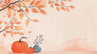 Autumnal Still Life With Pumpkins And Fall Foliage