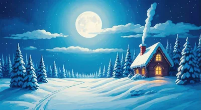 Cozy Winter Cabin Under Full Moon