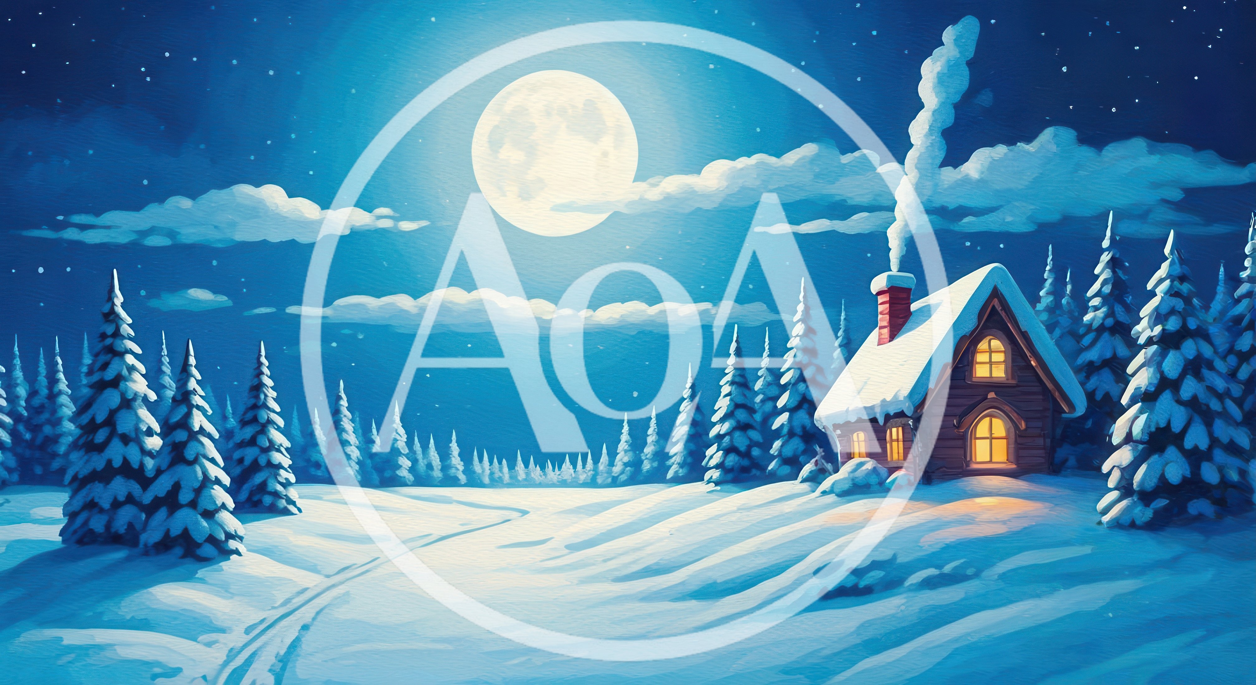 Cozy Winter Cabin Under Full Moon