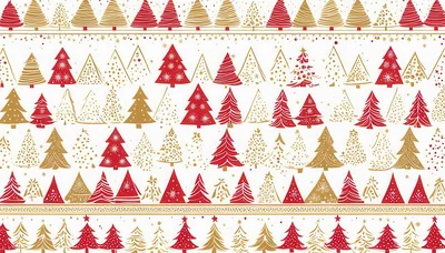 Christmas Tree Pattern With Red And Gold Illustrations