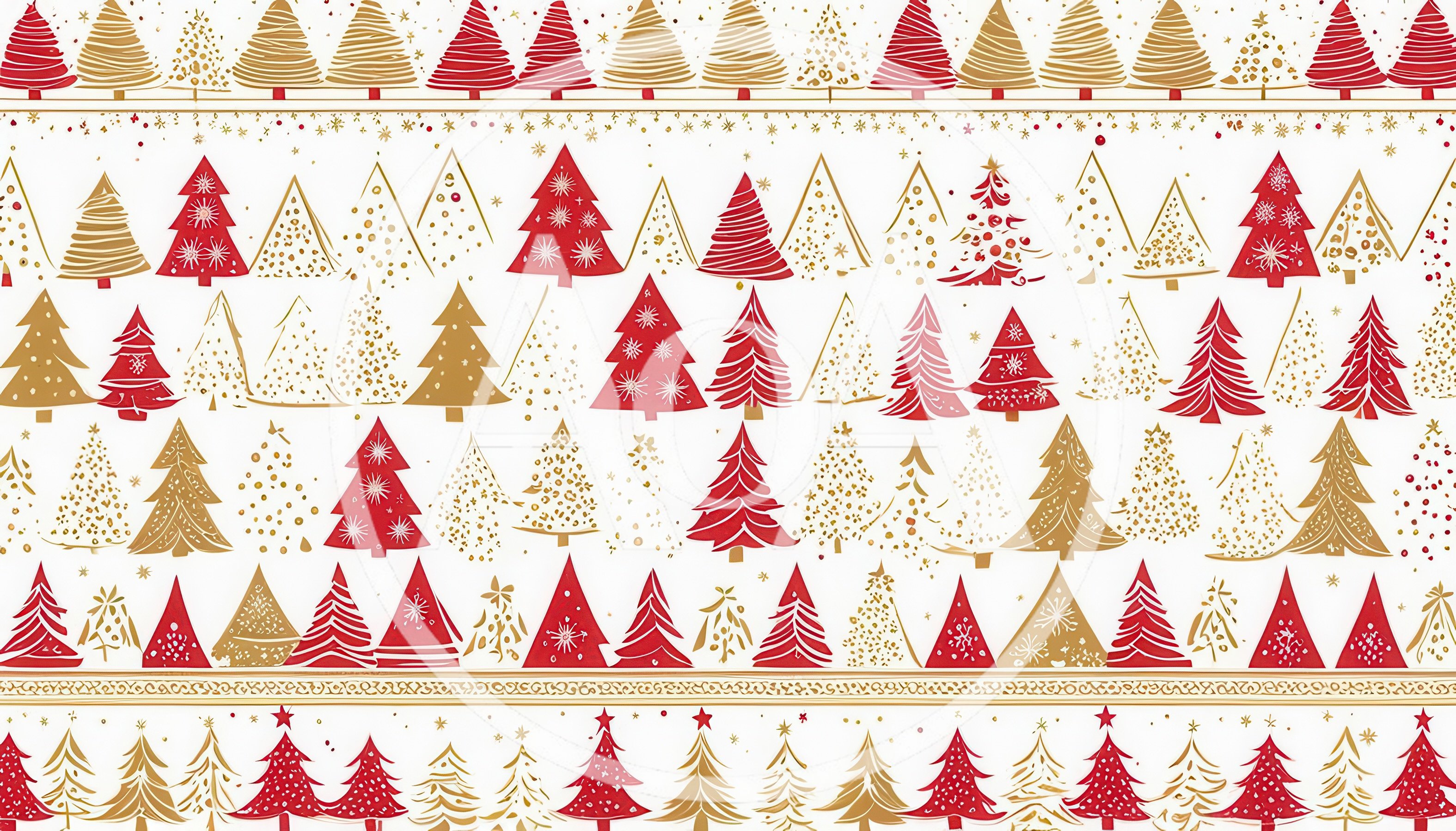 Christmas Tree Pattern With Red And Gold Illustrations