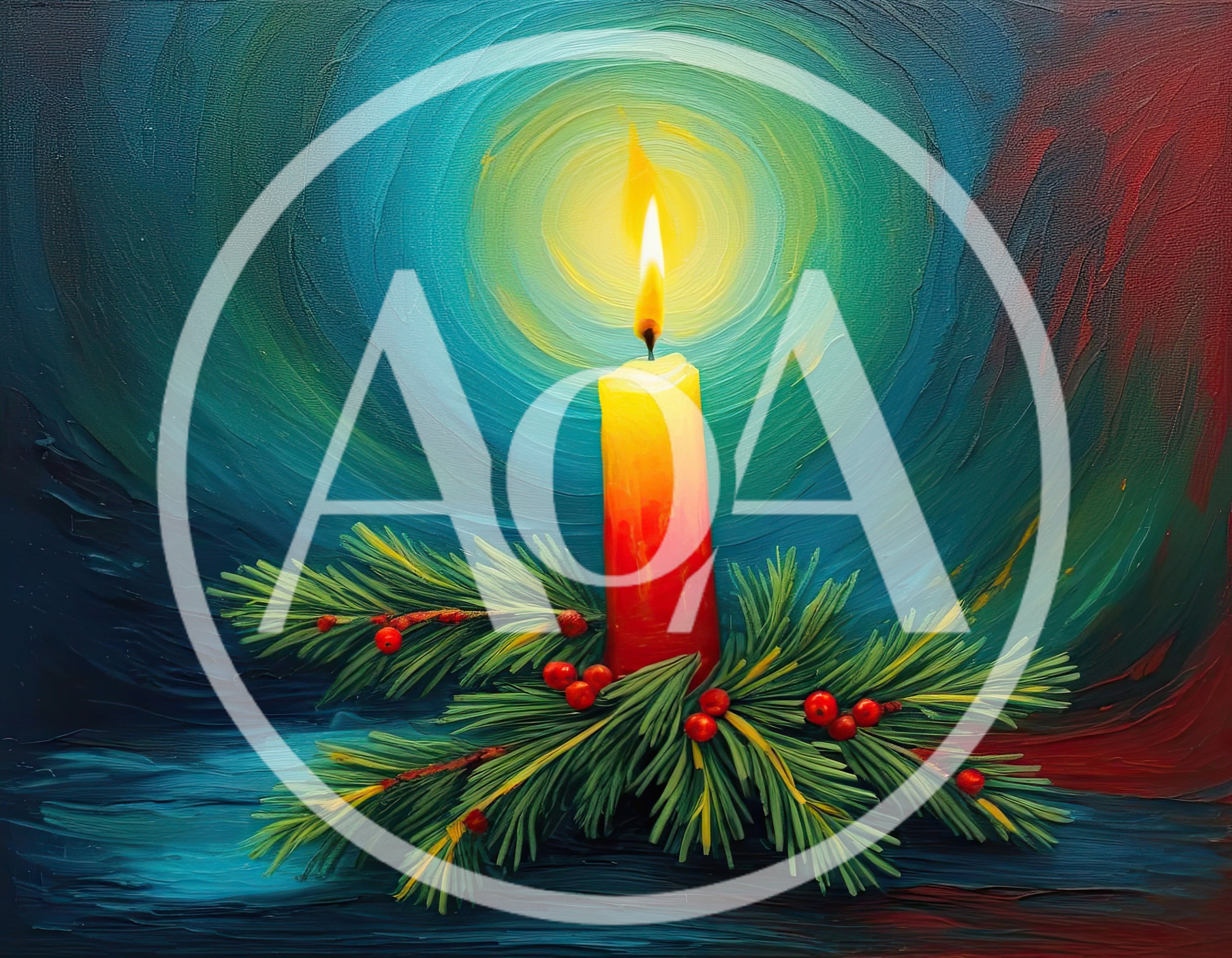 Christmas Candle With Pine Branches And Red Berries