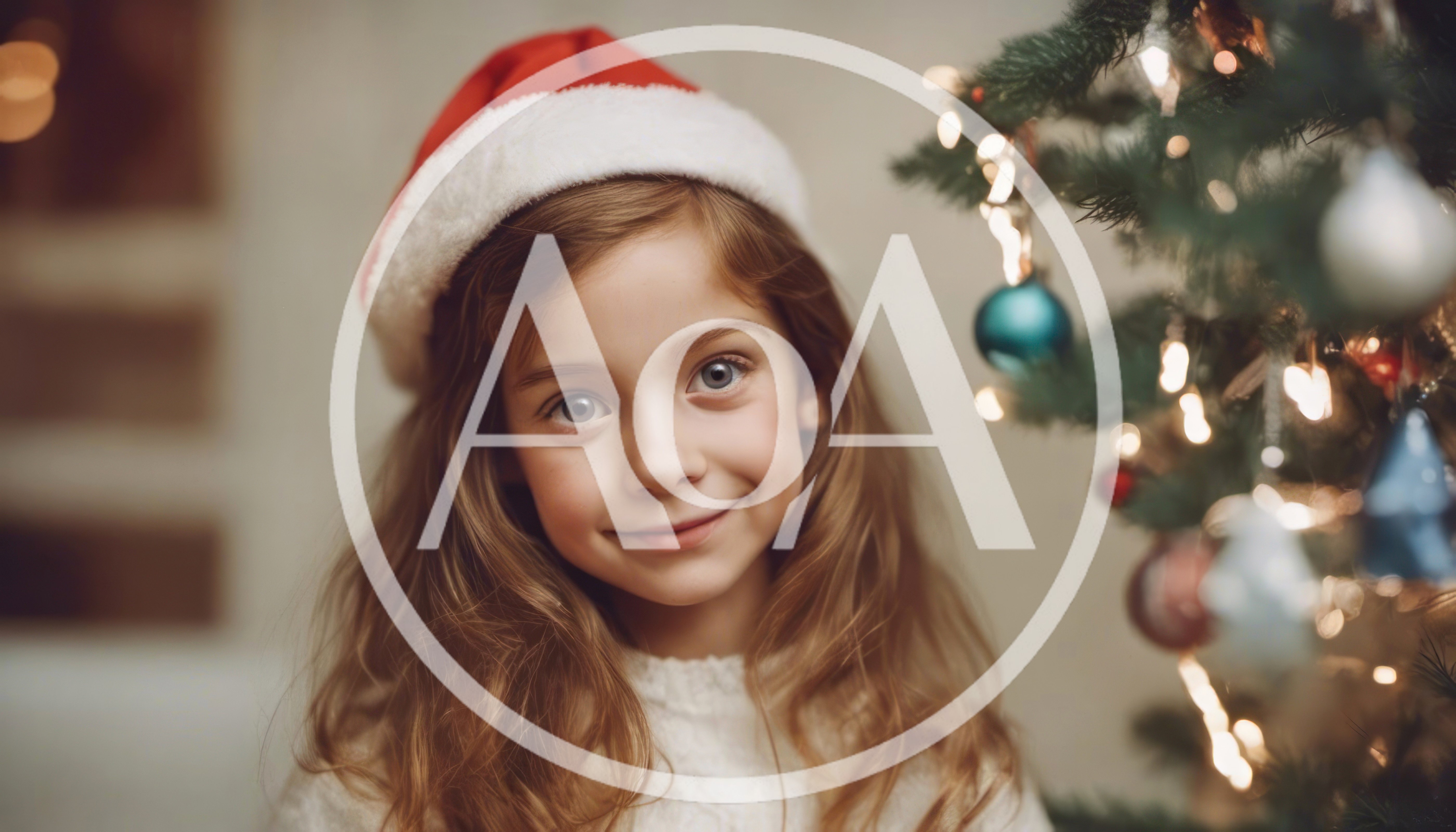 Young Girl Wearing Santa Hat Near Christmas Tree