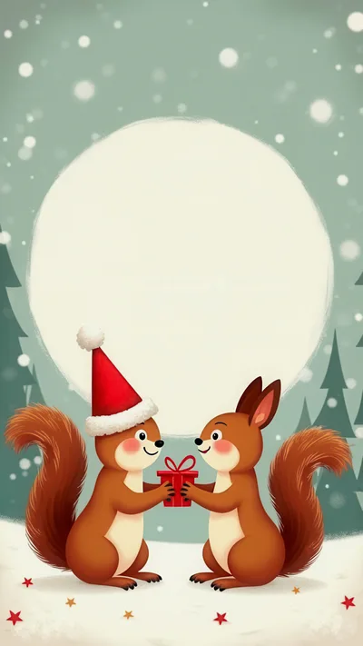 Two Cute Squirrels Exchanging A Christmas Gift