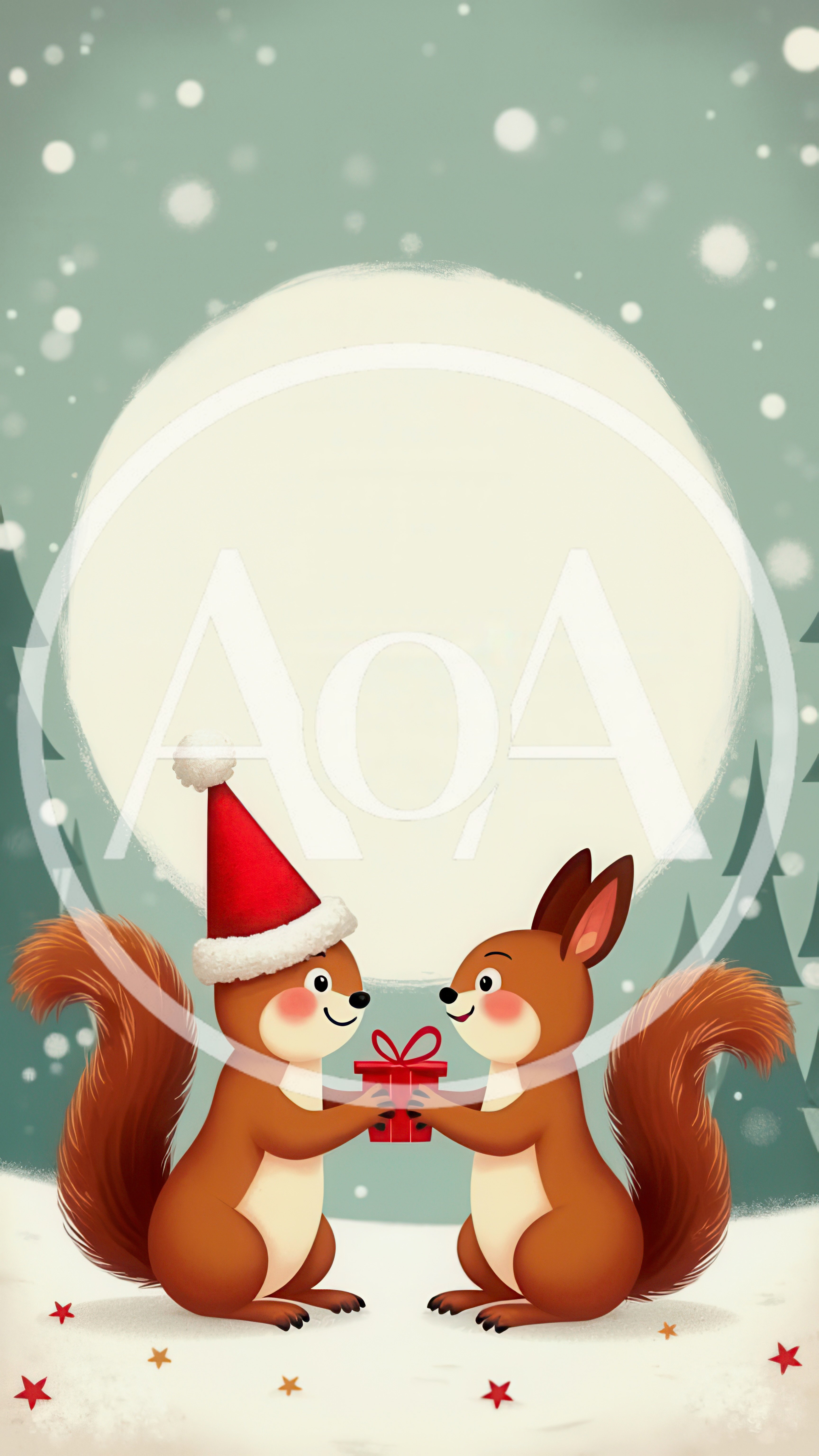 Two Cute Squirrels Exchanging A Christmas Gift