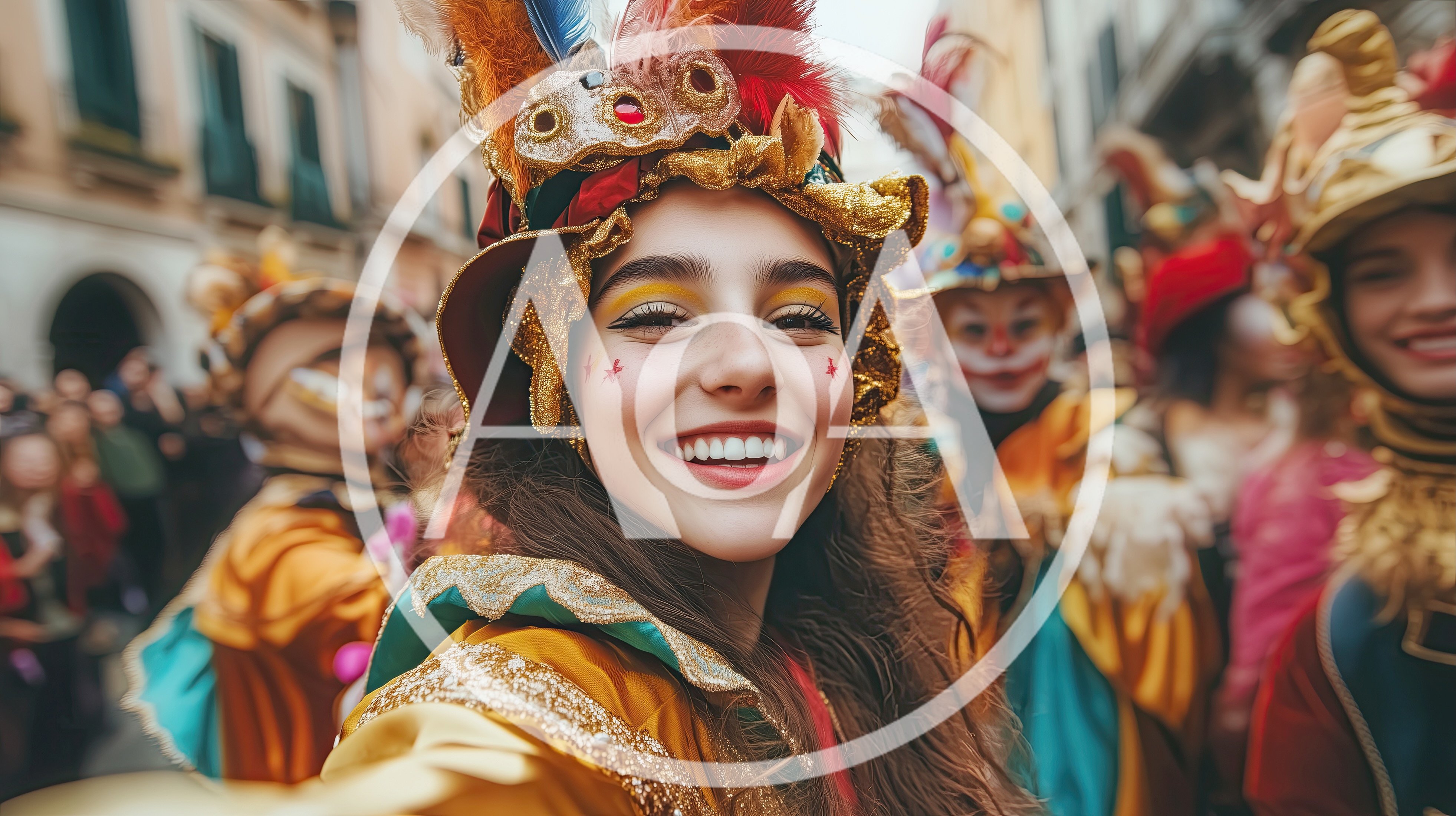Young Woman Taking Selfie at Venetian Carnival