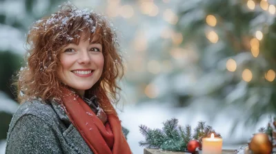 Smiling Woman With Snow In Hair Outdoors
