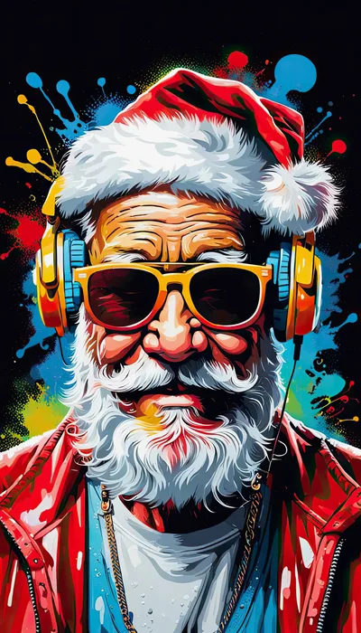 Cool Santa Claus Wearing Headphones And Sunglasses