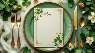 Elegant St Patricks Day Table Setting With Menu Card