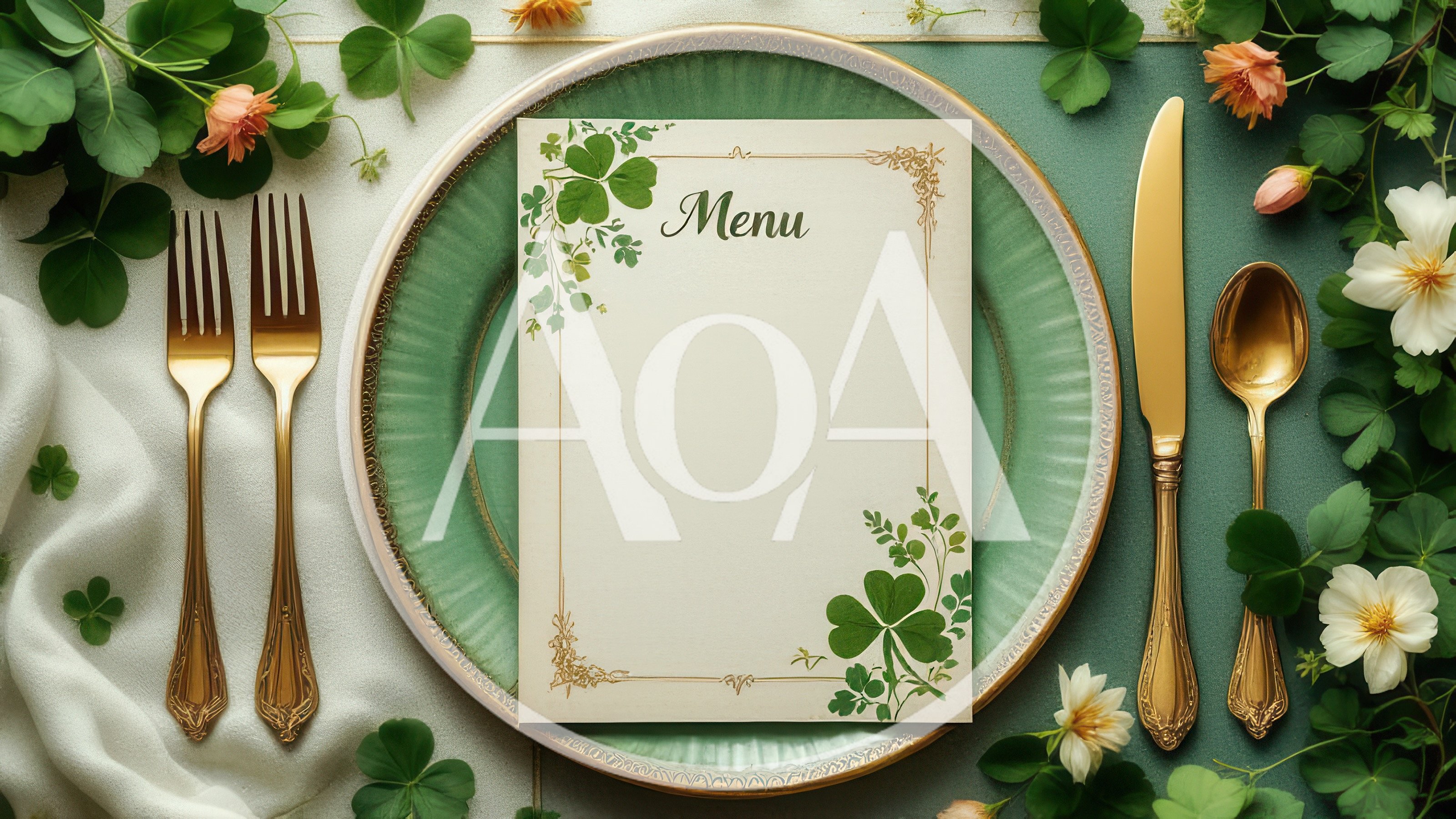 Elegant St Patricks Day Table Setting With Menu Card