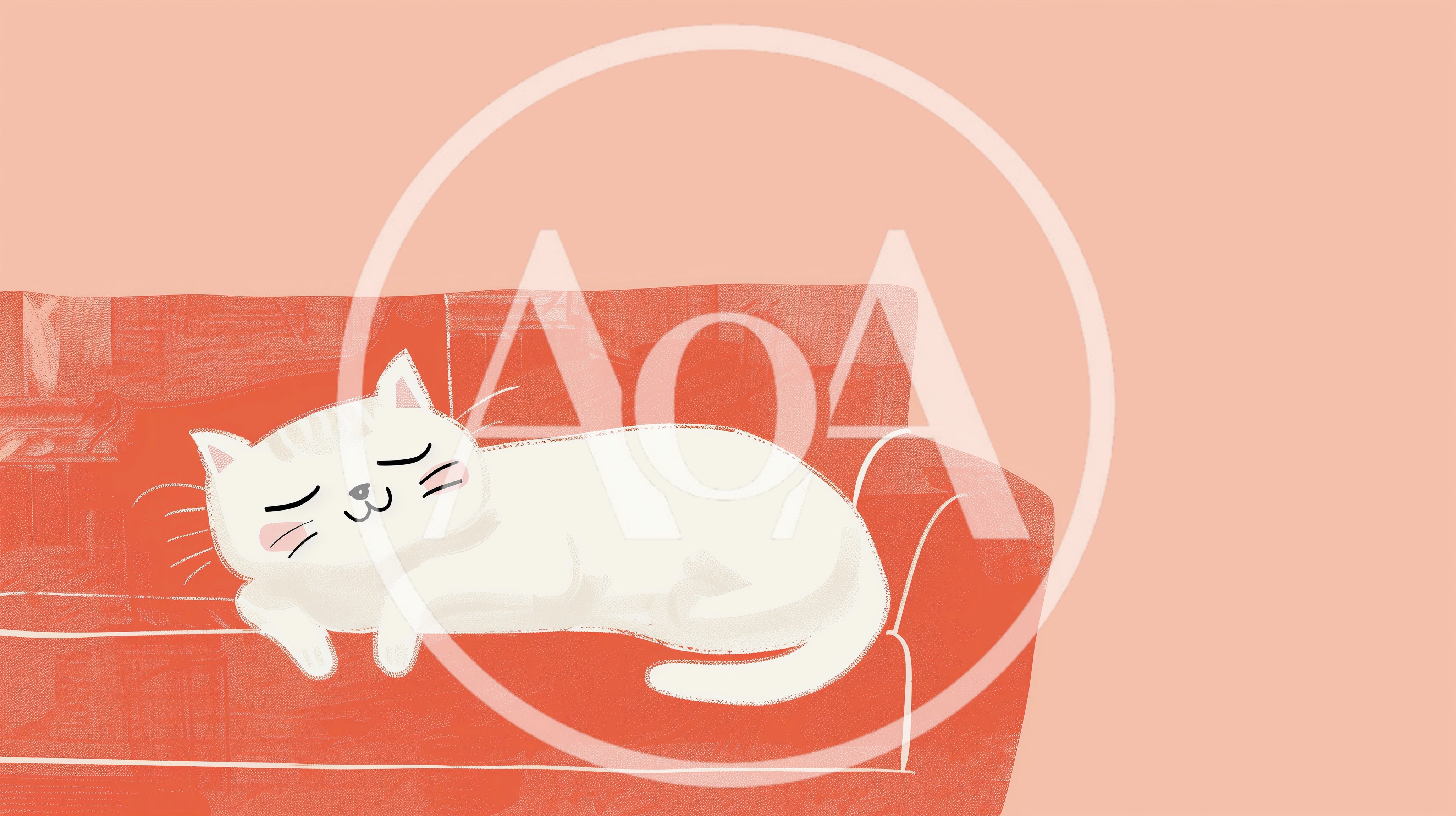 White Cat Sleeping On A Red Sofa