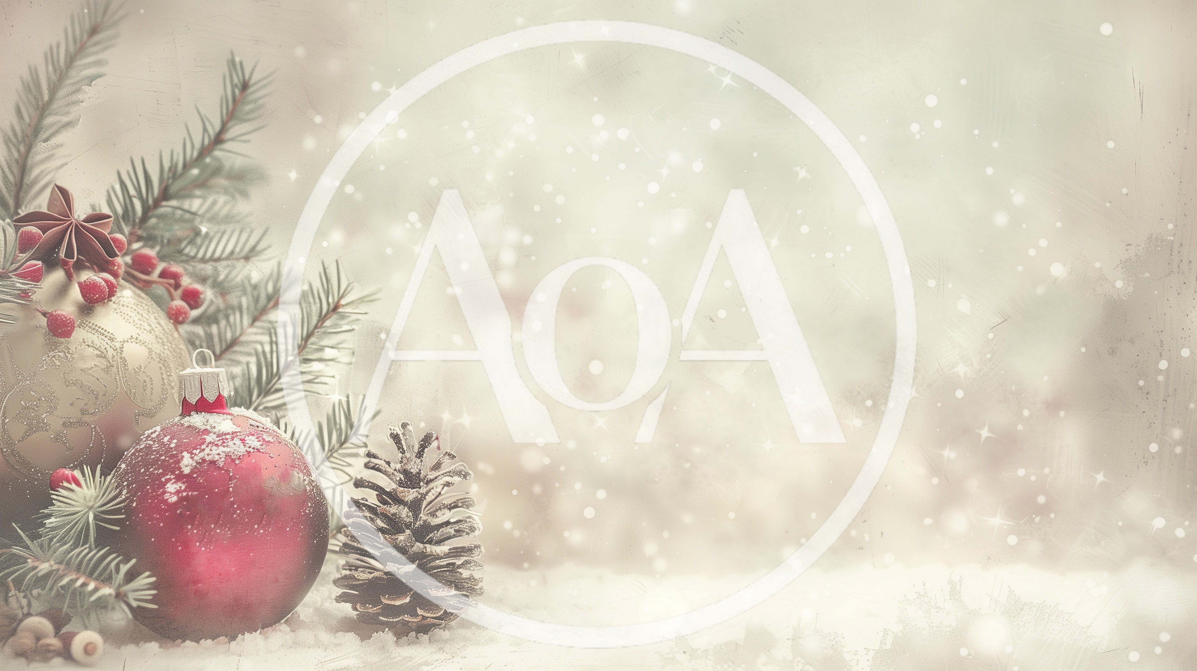 Christmas Ornaments and Pinecone on Snowy Background