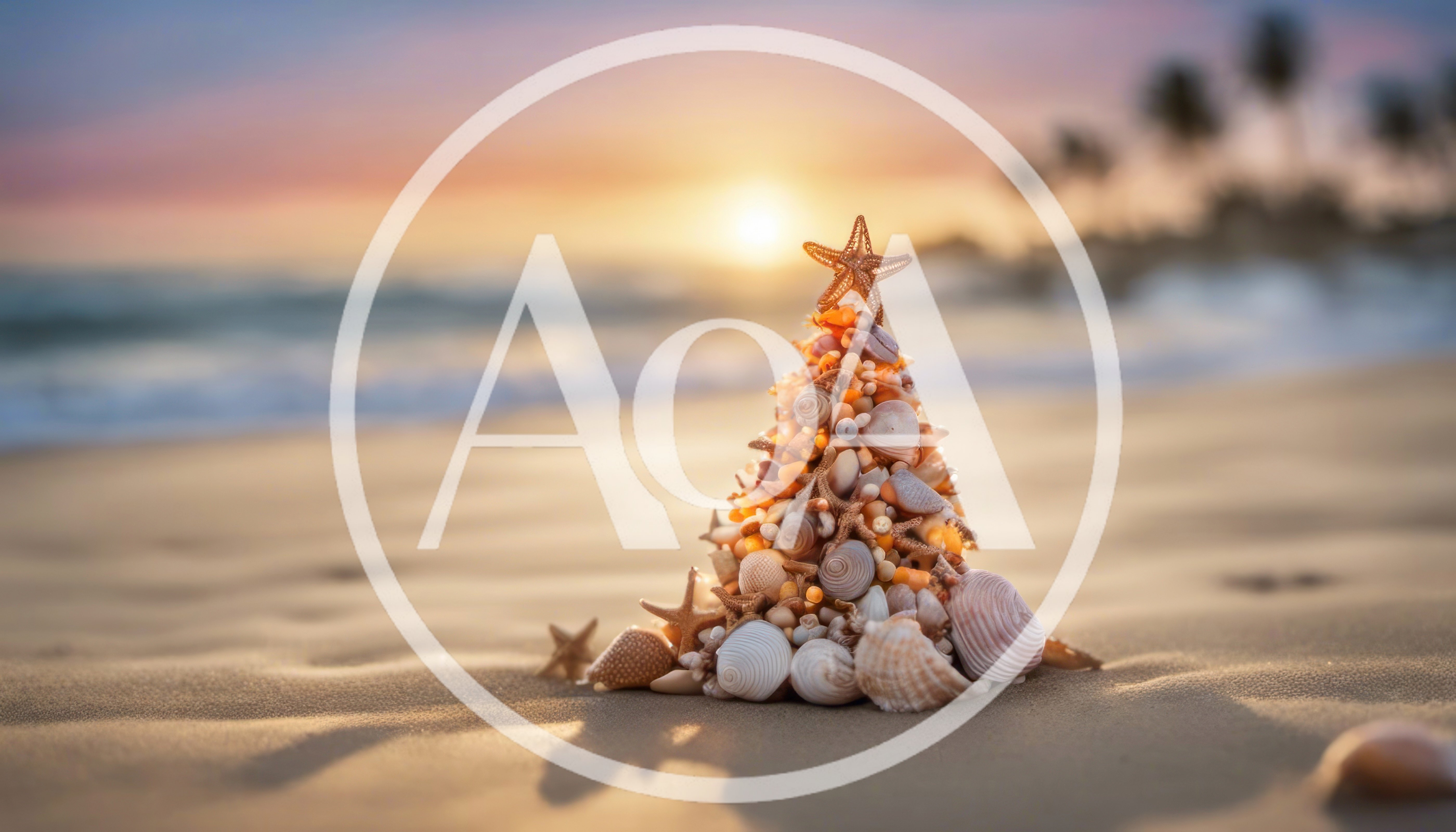 Seashell Christmas Tree On A Tropical Beach At Sunset