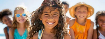 Group of Diverse Children Smiling Together at the Beach