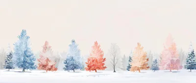 Stylized Colorful Pine Trees In A Snowy Landscape
