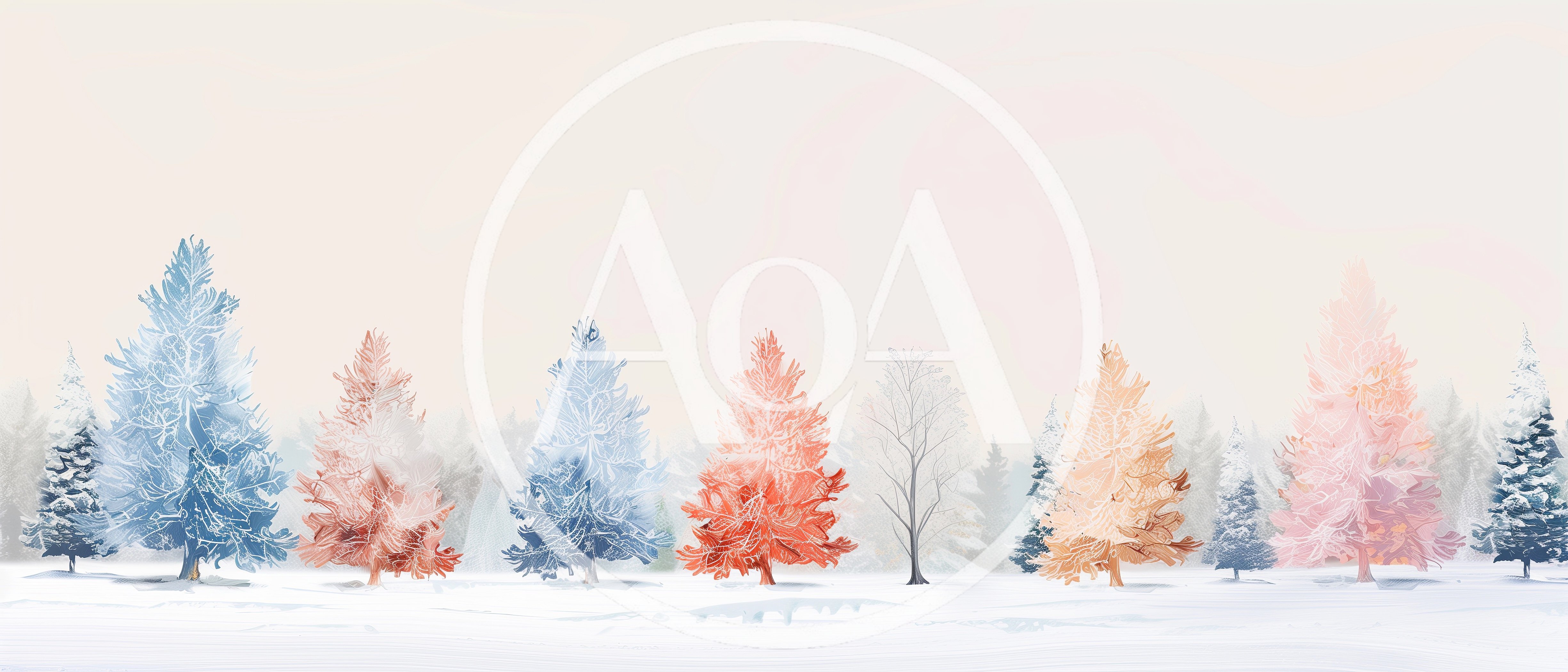Stylized Colorful Pine Trees In A Snowy Landscape