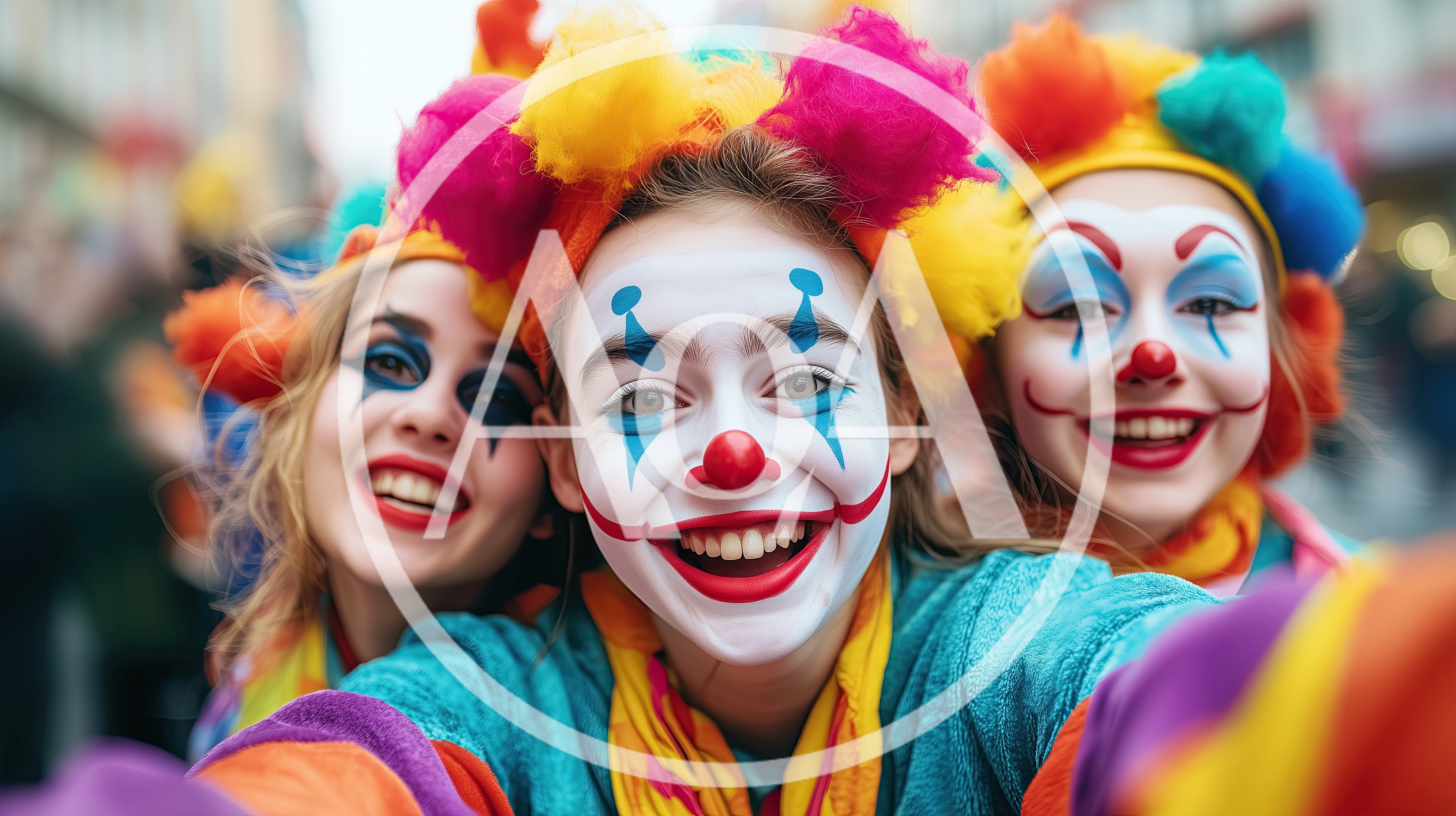 Three Young Women Wearing Clown Makeup Taking A Selfie