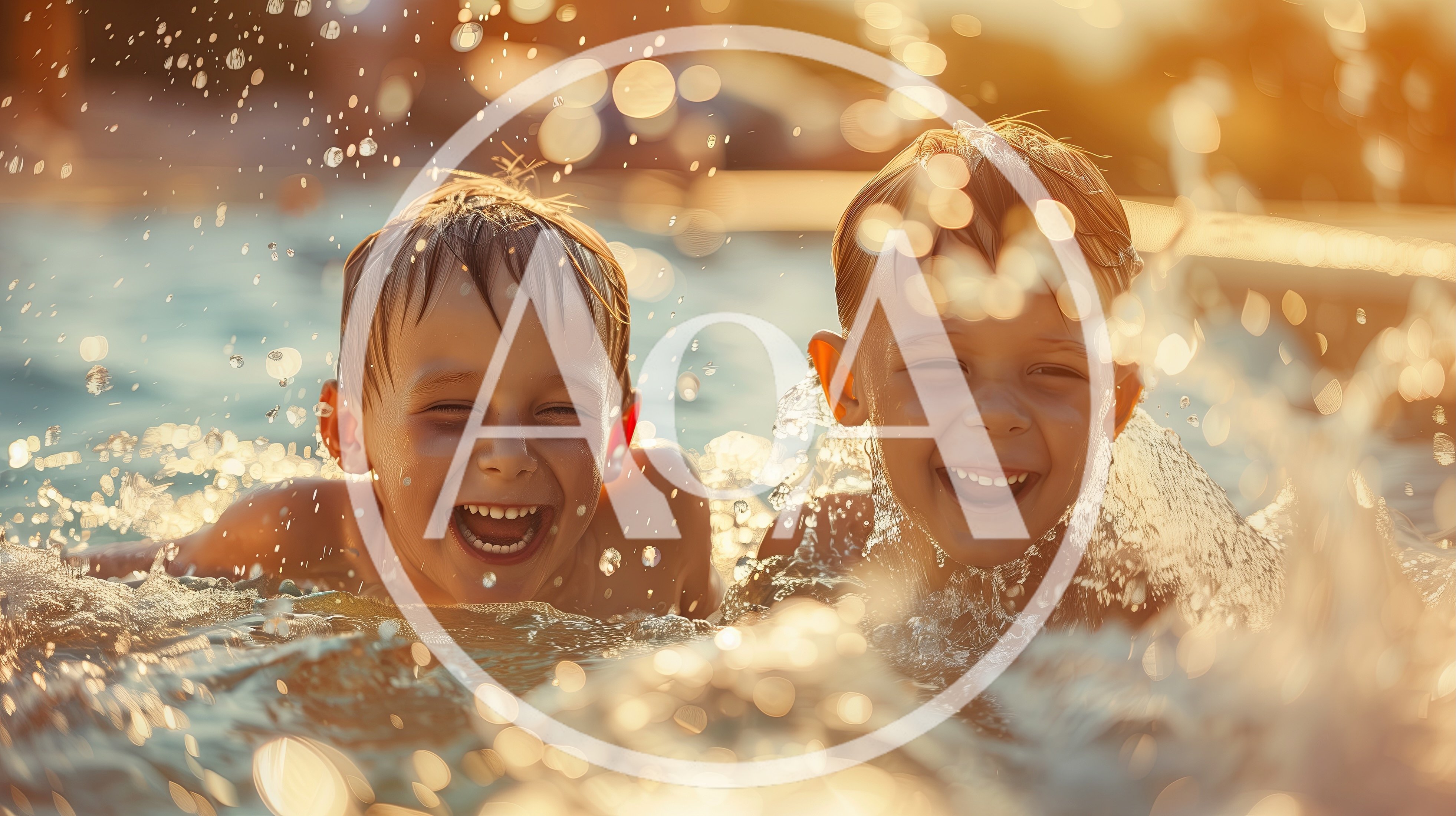 Two Happy Boys Playing In A Swimming Pool
