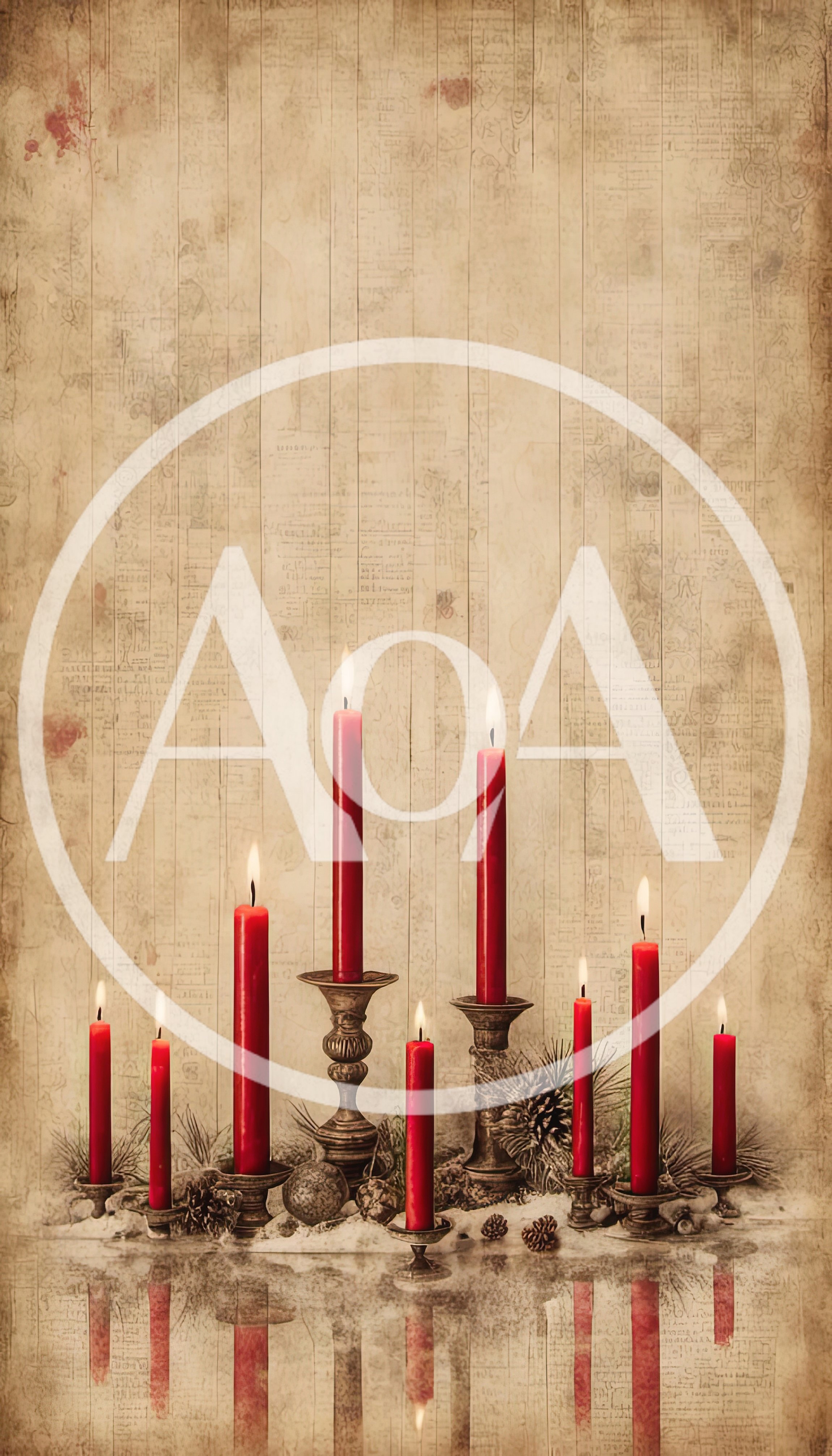 Red Christmas Candles With Pine Cones On Vintage Background