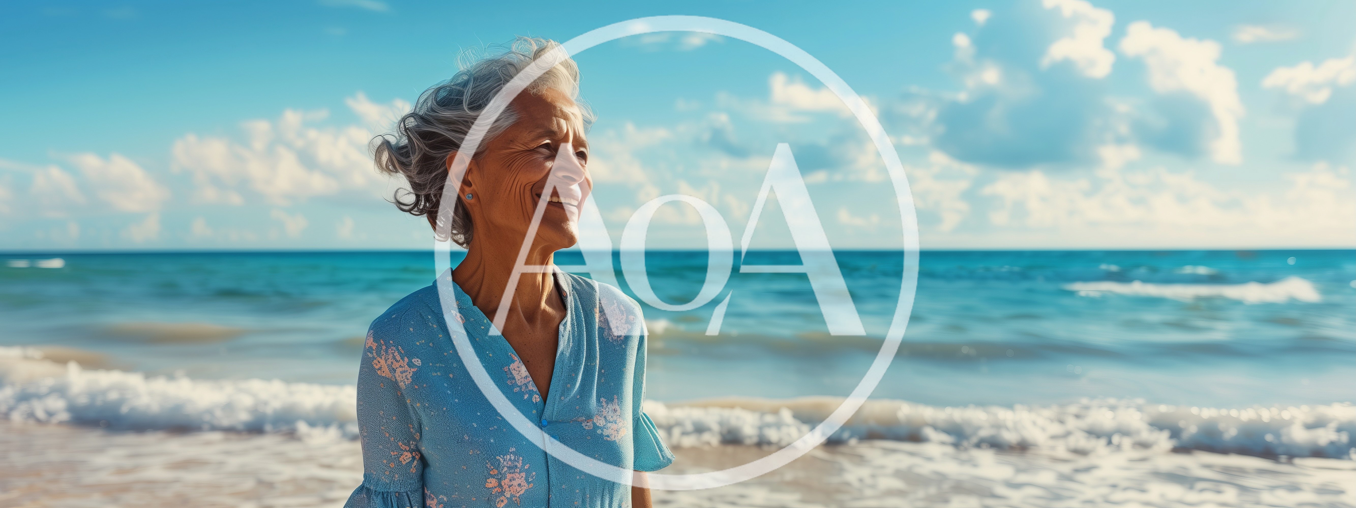 Happy Elderly Woman Smiling On A Sunny Beach