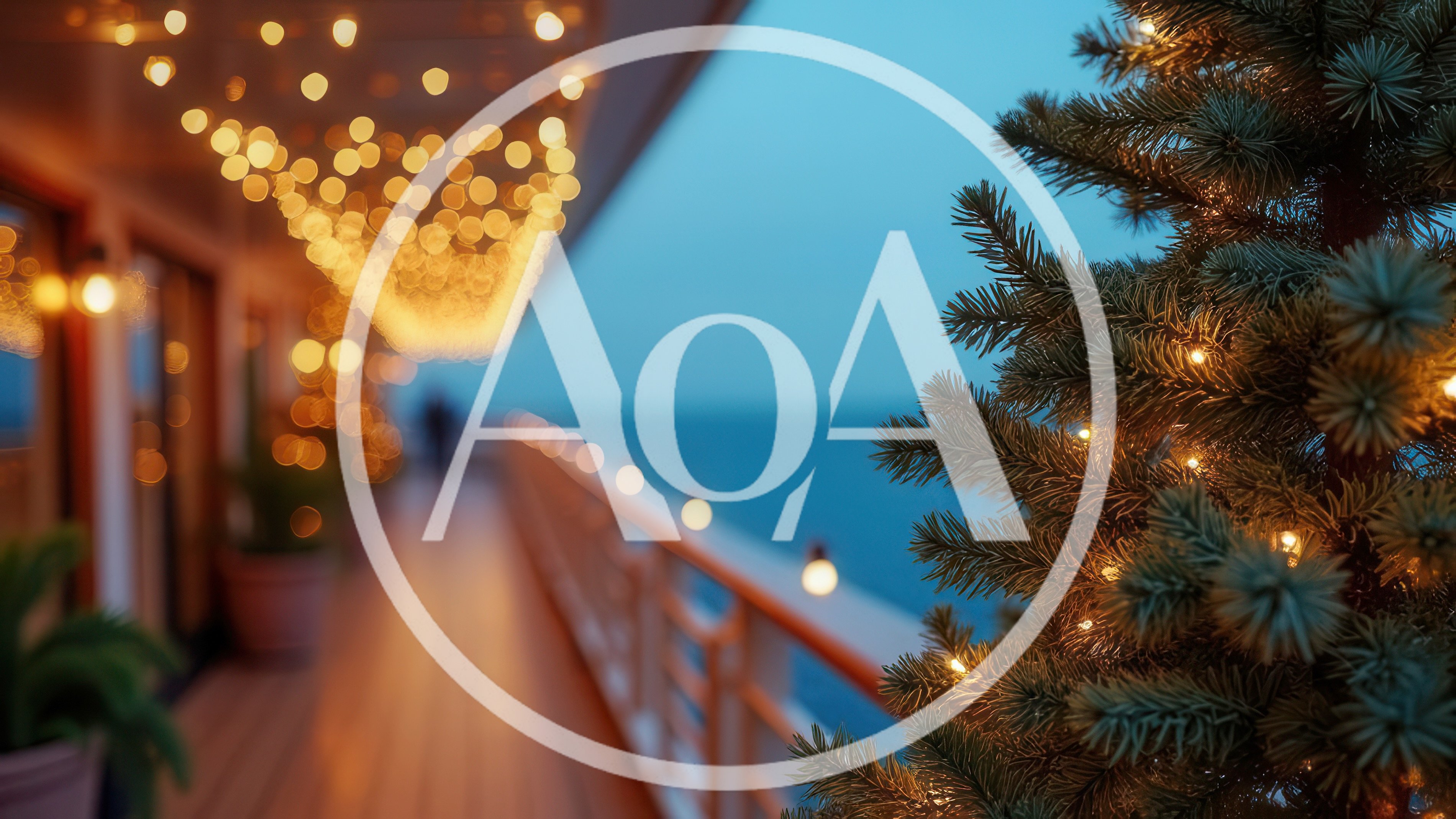 Christmas Tree Decorated With Lights On Cruise Ship Deck
