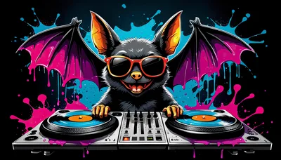 Cool Bat DJ Playing Music on Turntables
