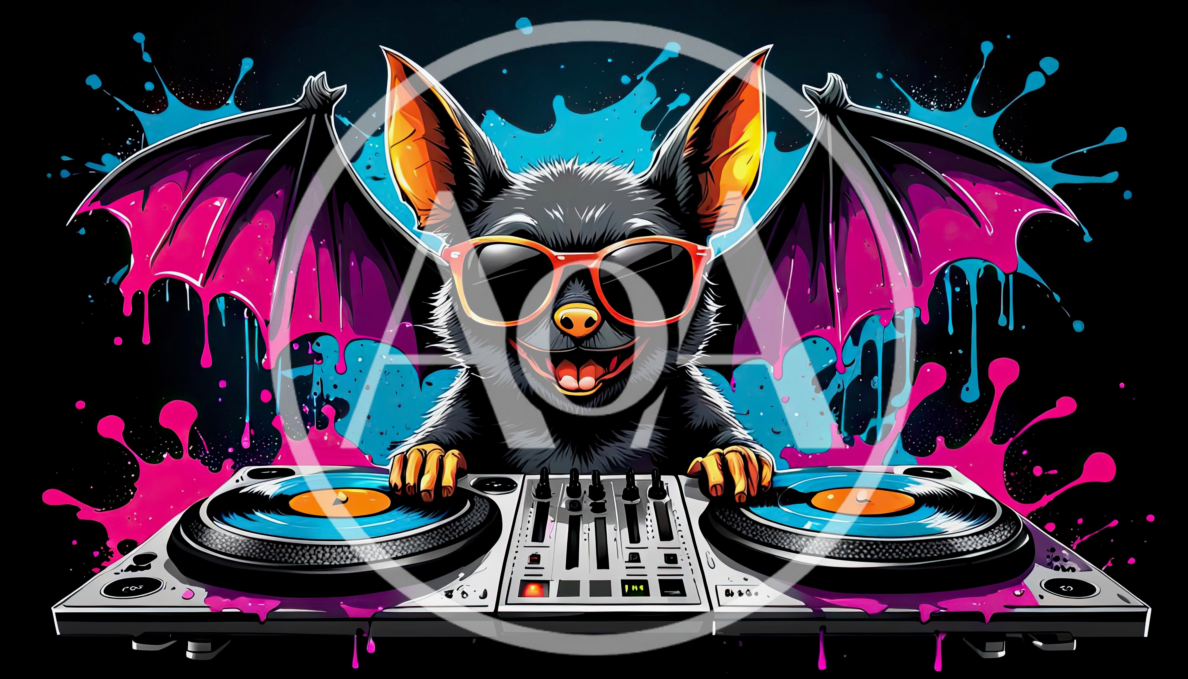 Cool Bat DJ Playing Music on Turntables
