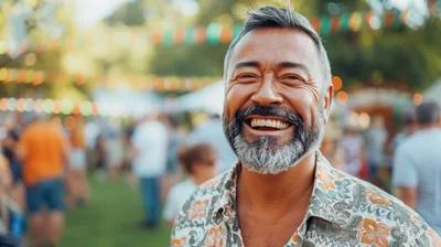 Middle Aged Man Smiling At Outdoor Summer Festival