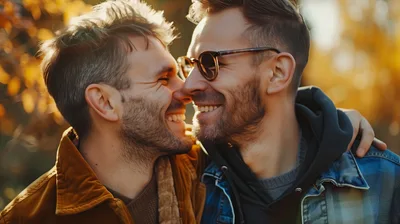 Two Men Embracing Outdoors During Golden Hour