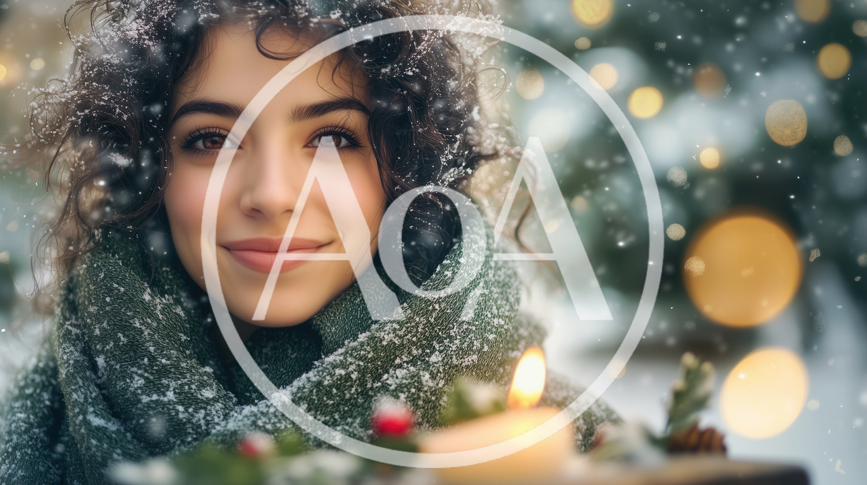 Young Woman With Curly Hair In Snowy Winter Setting