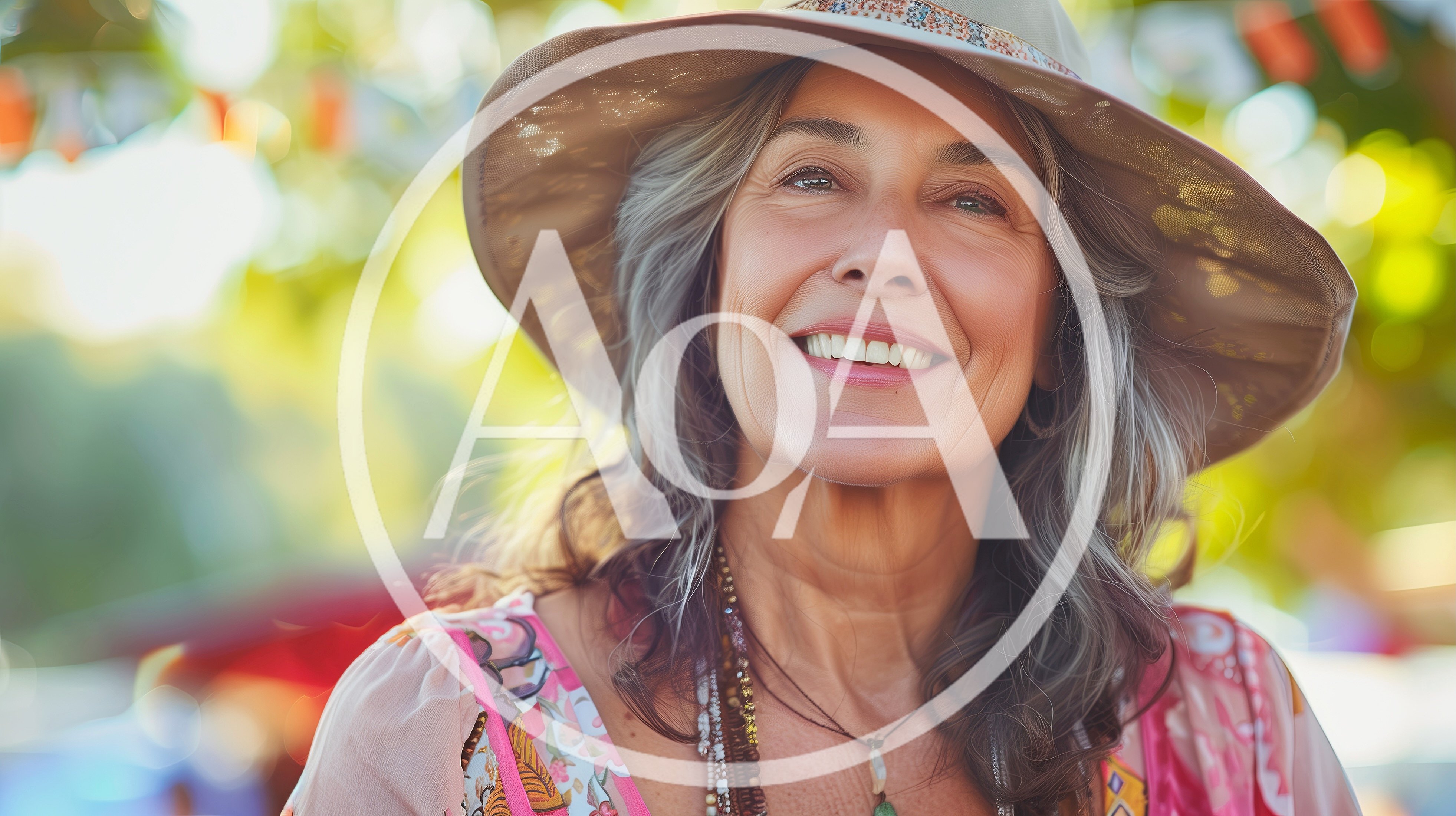 Portrait Of A Smiling Mature Woman In A Sun Hat