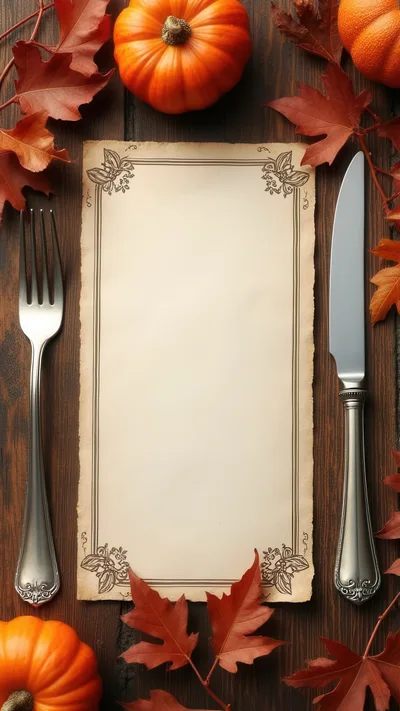 Thanksgiving Menu Template With Pumpkins And Autumn Leaves