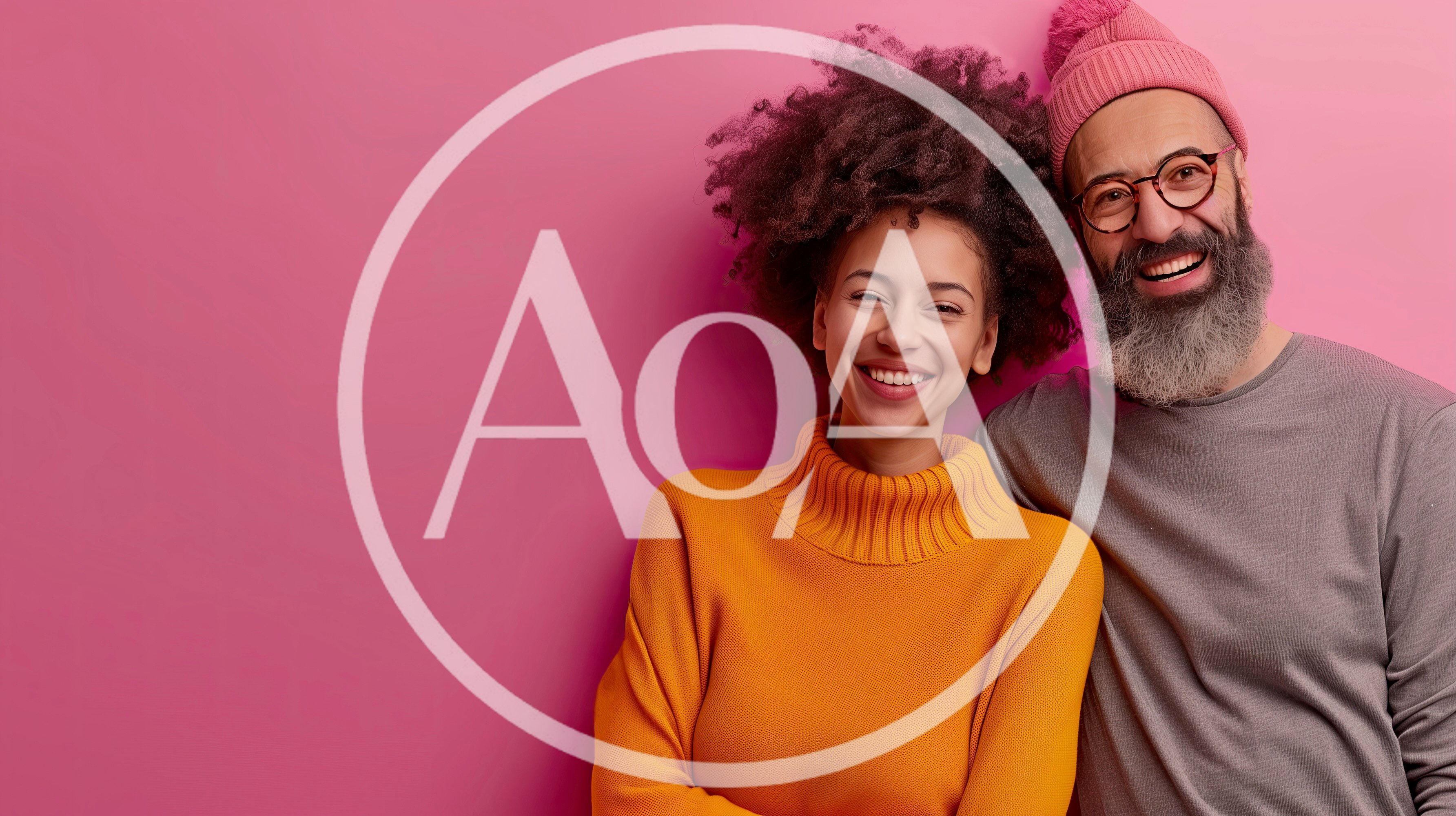 Happy Diverse Couple Posing Against Pink Background