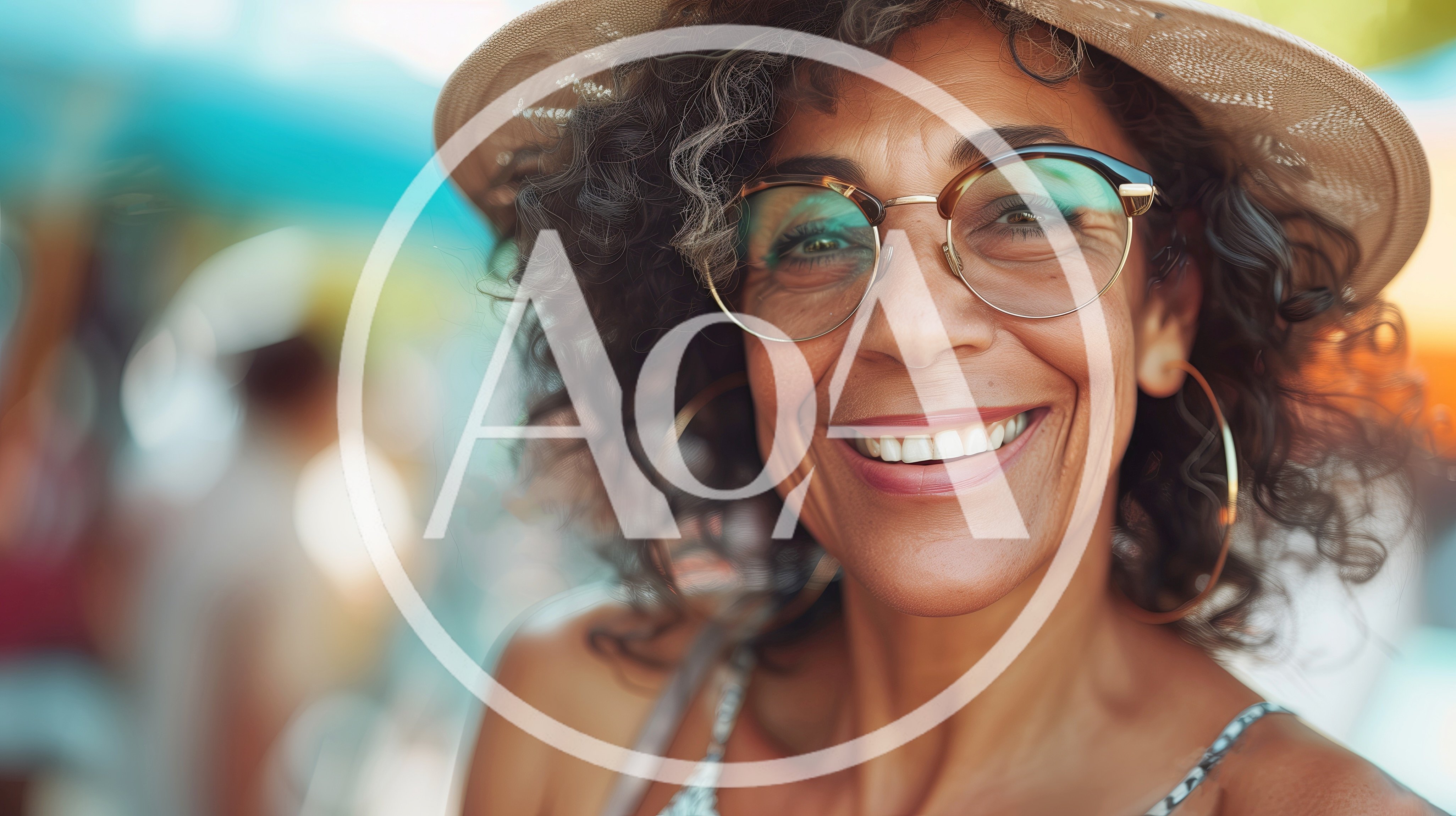 Smiling Mature Woman Wearing Hat And Glasses Outdoors