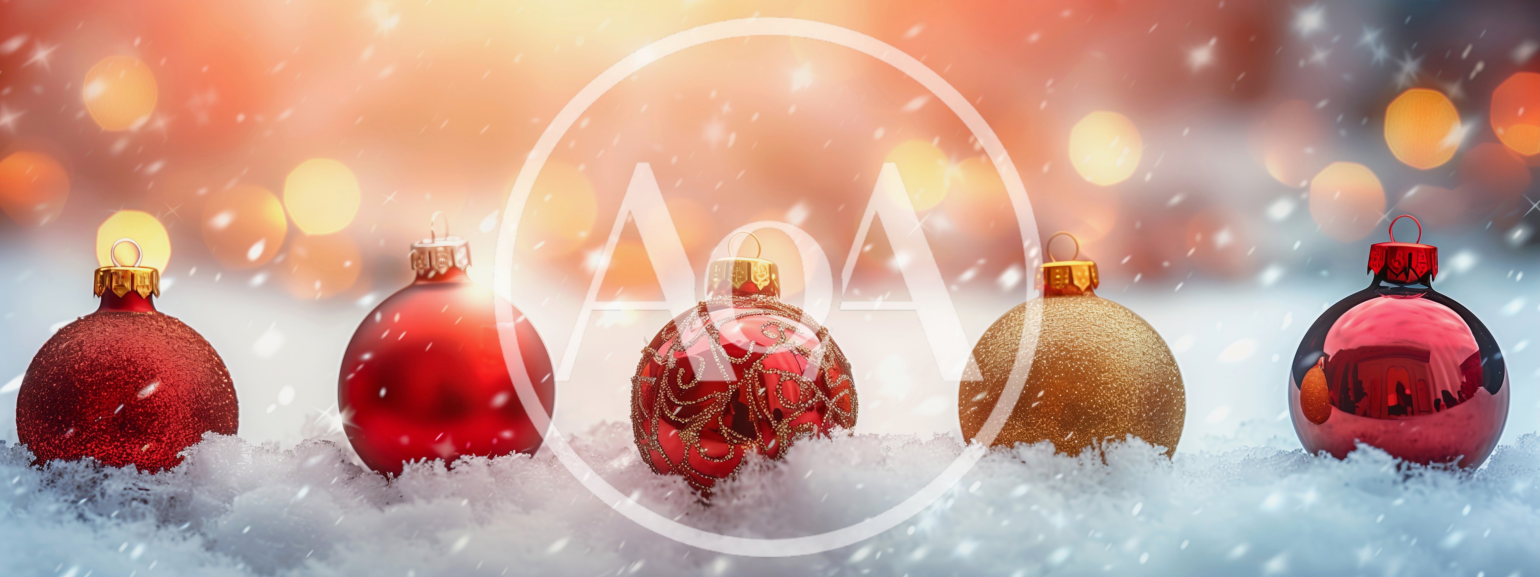 Five Christmas Ornaments Resting In Fresh Snow