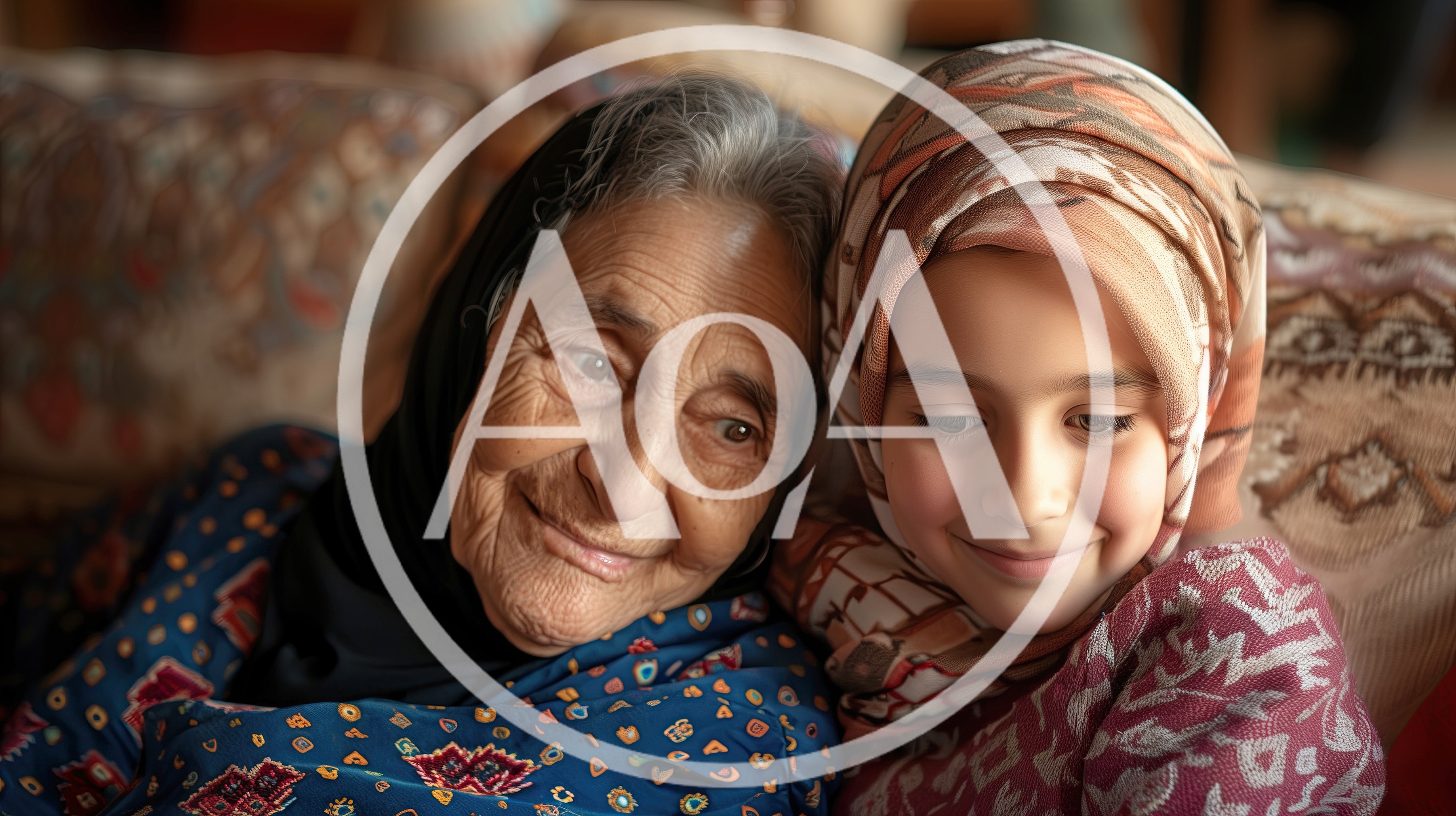 Elderly Grandmother and Young Granddaughter Sharing a Tender Moment