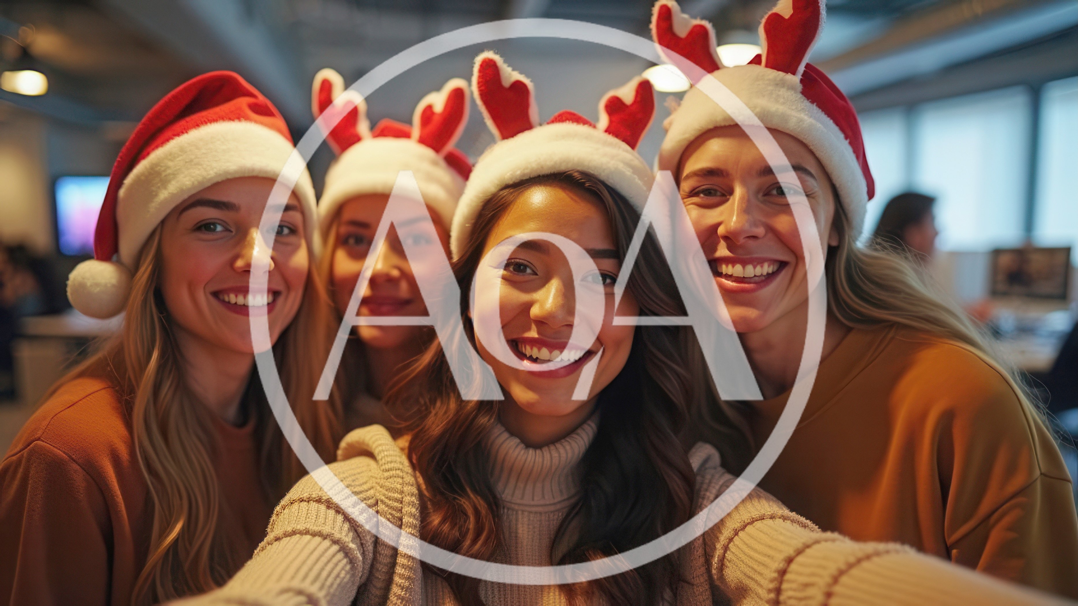 Four Young Women Taking A Festive Office Selfie