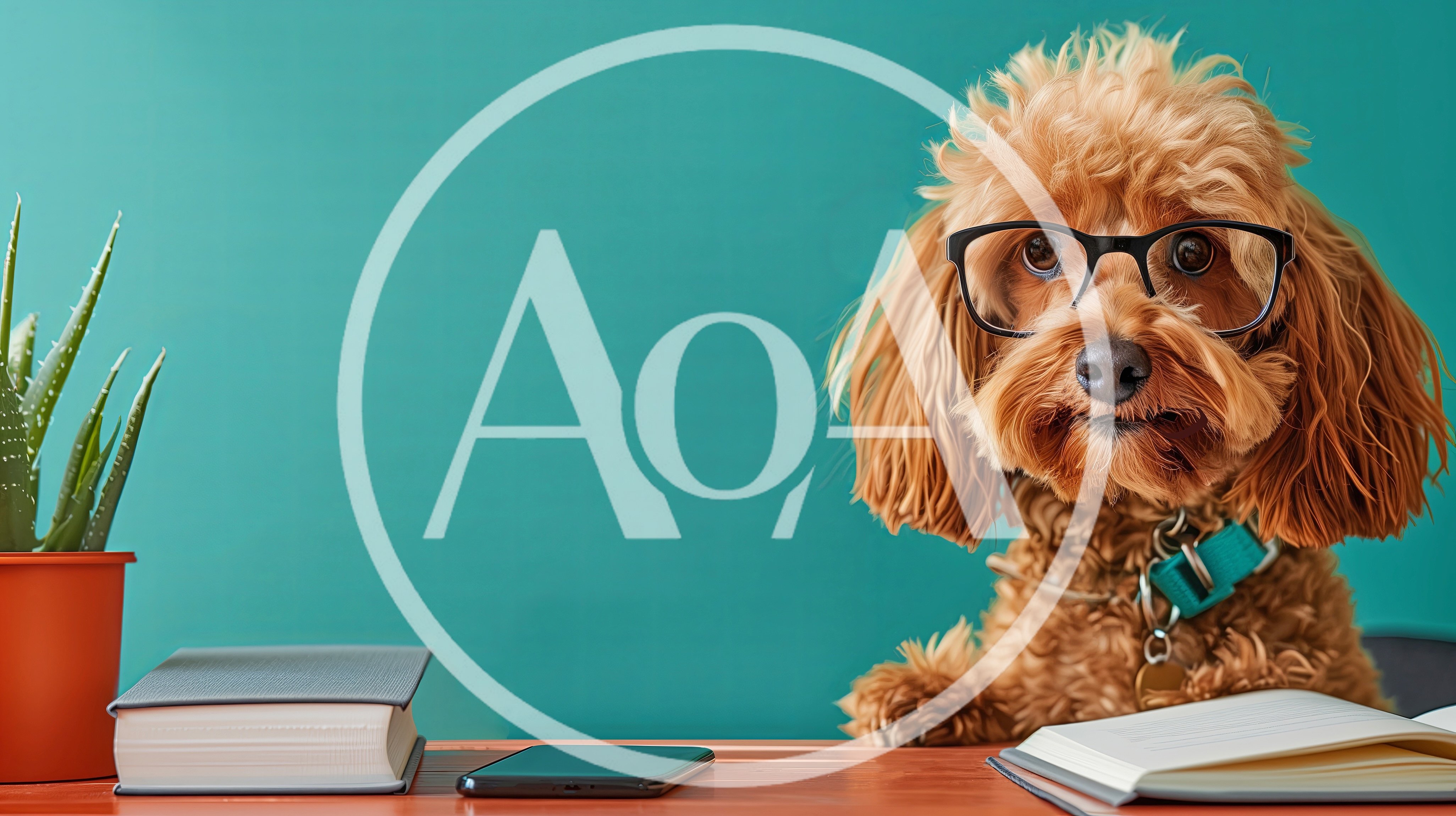 Cute Poodle Wearing Glasses Studying At A Desk