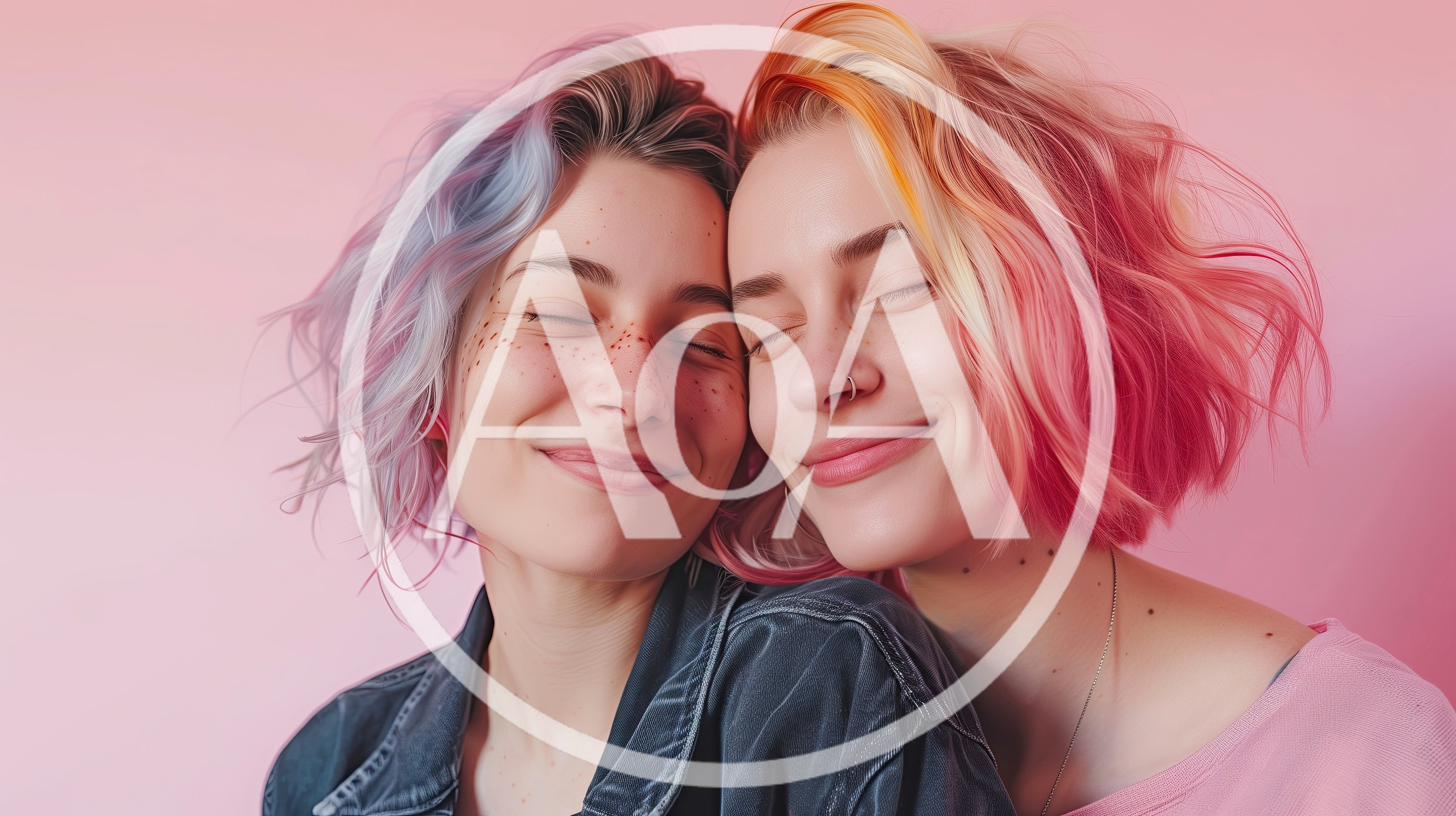 Two Young Women With Colorful Hair Embracing