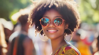 Portrait Of A Smiling Woman With Afro Hair