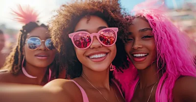 Three Young Women Taking A Selfie At A Festival
