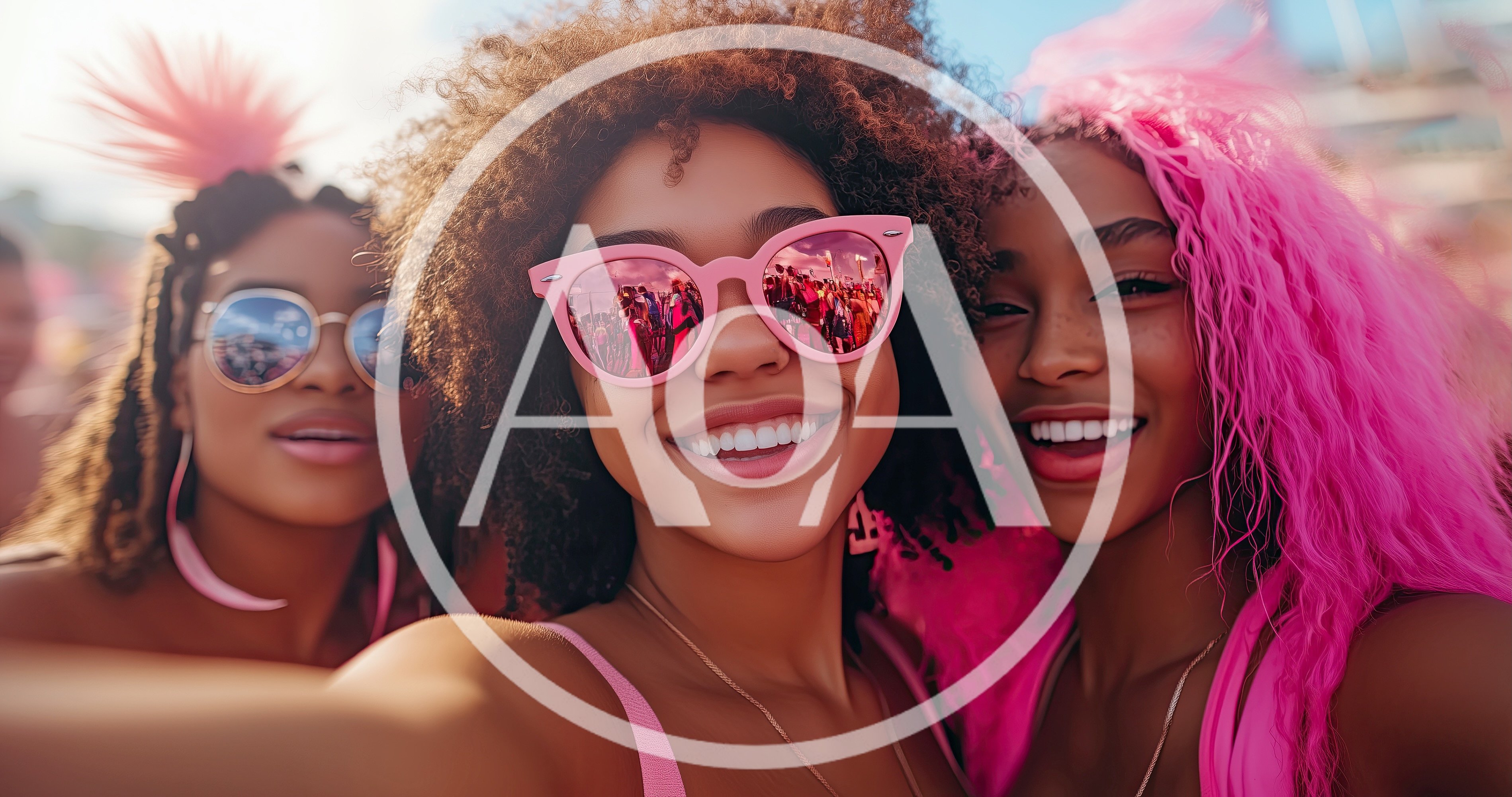 Three Young Women Taking A Selfie At A Festival