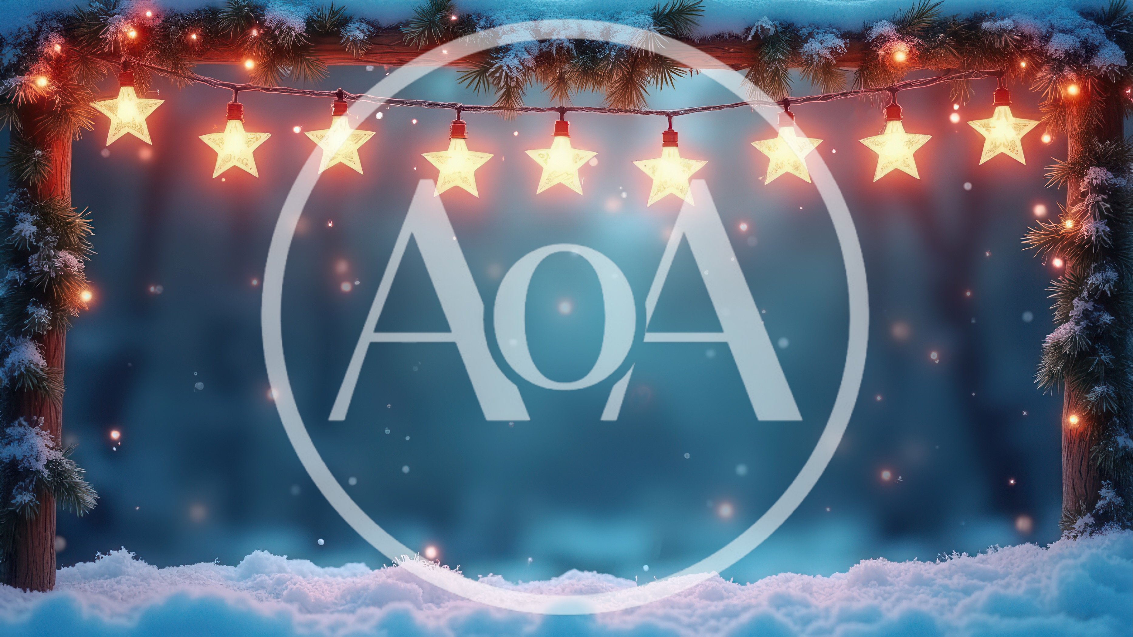 Christmas Star String Lights Hanging Over Snowy Landscape
