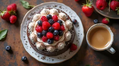 Chocolate Cake Topped With Fresh Berries