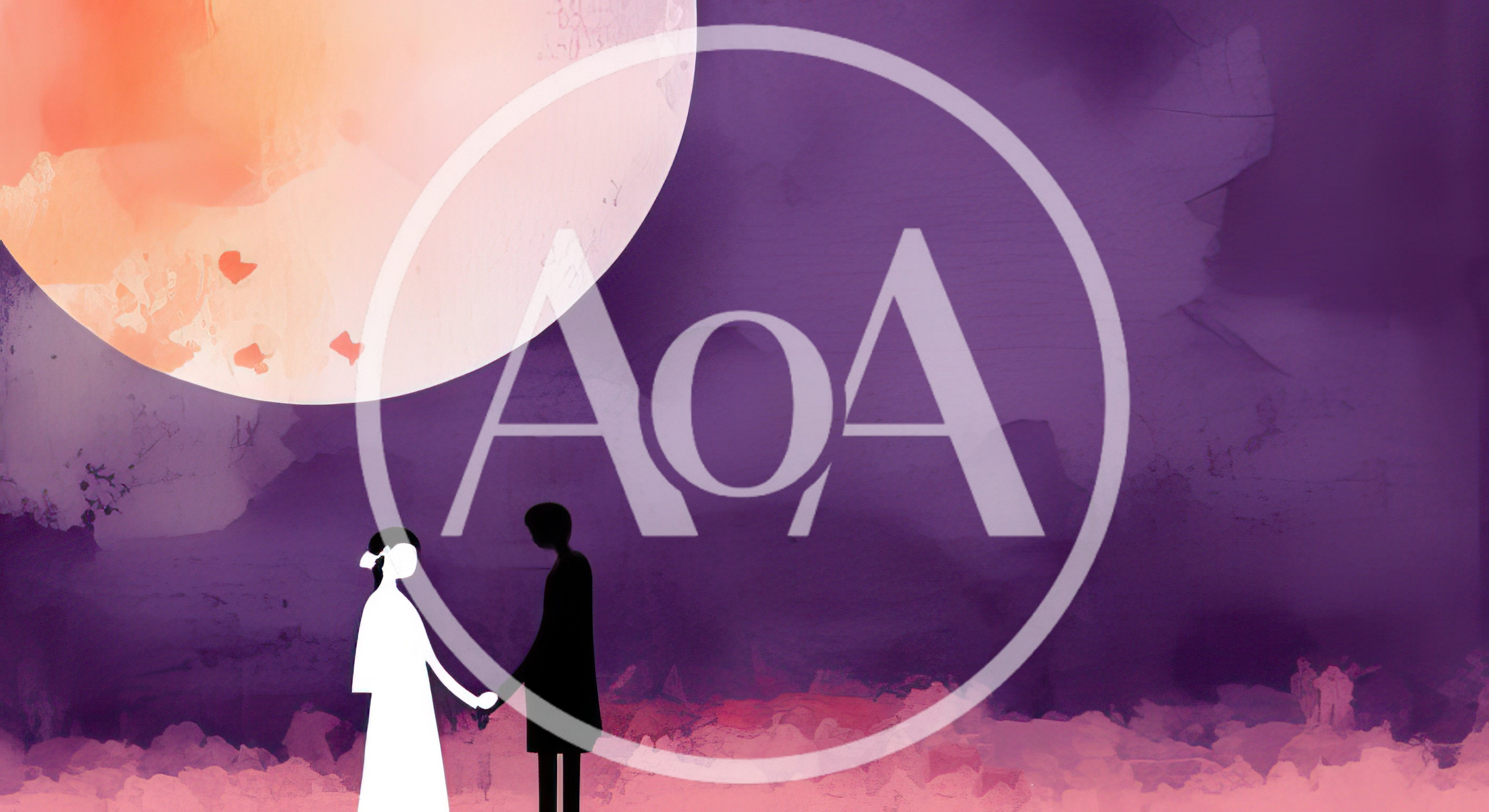 Silhouette Couple Holding Hands Under A Large Moon