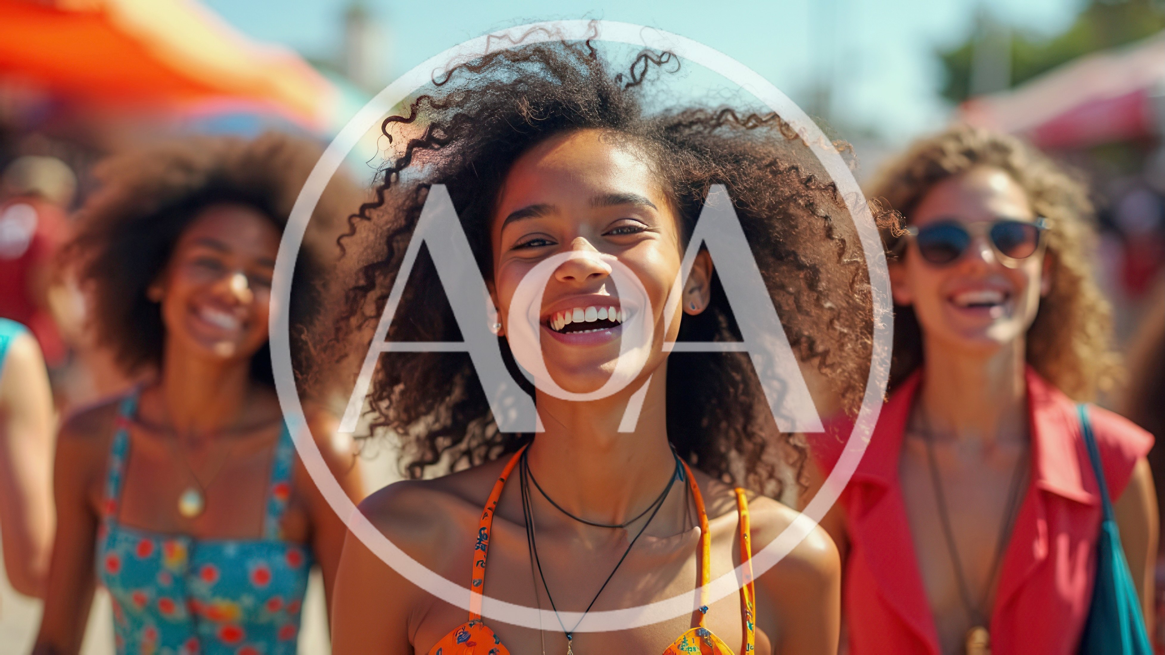 Three Diverse Women Laughing Together at an Outdoor Festival