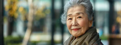 Portrait Of A Smiling Elderly Japanese Woman