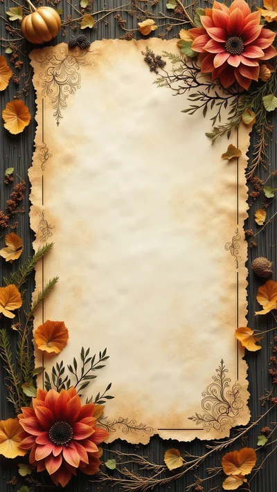 Autumnal Parchment Paper With Floral Decorations