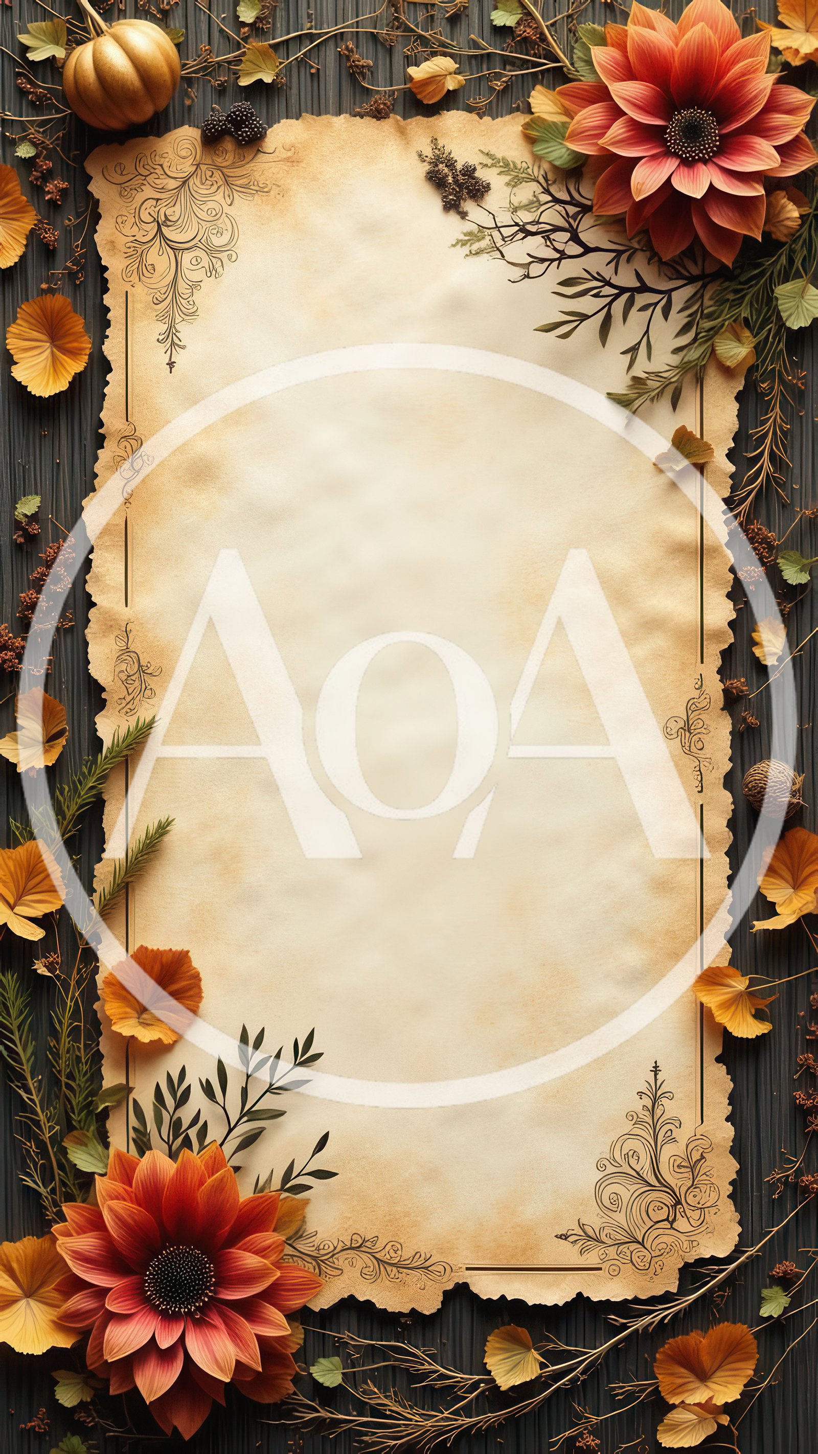 Autumnal Parchment Paper With Floral Decorations